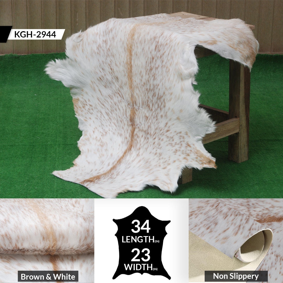 Luxurious Brown & White Goat Skin Rug - Handmade Pure Goat Skin Floor Rug - Unique Design - Hypoallergenic & Kid-Friendly - Non-Shedding - Celestial Leather Limited