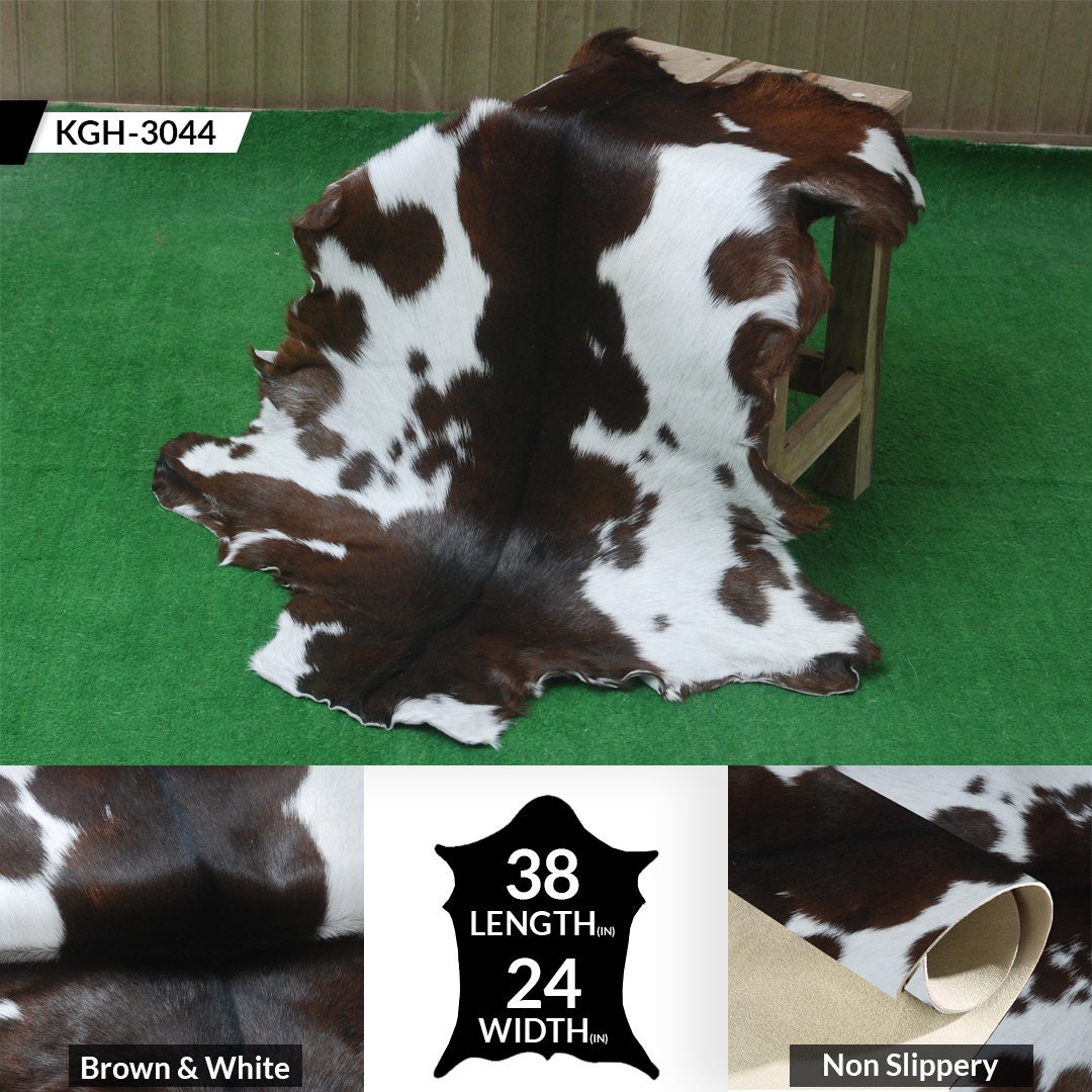 Luxury Dark Brown & White Goat Skin Rug - Soft, Hypoallergenic & Non-Shedding - Non-Slip Backing, Eco-Friendly - Handmade Natural Beauty for Home - Celestial Leather Limited