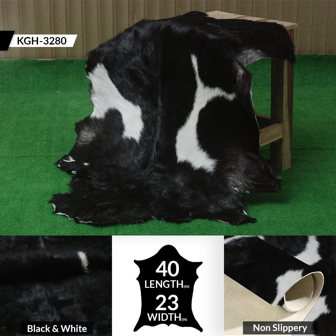 Luxury Handmade Black & White Goat Skin Rug with Unique Colour Variations - Soft, Durable, Hypoallergenic, and Eco-Friendly - Celestial Leather Limited