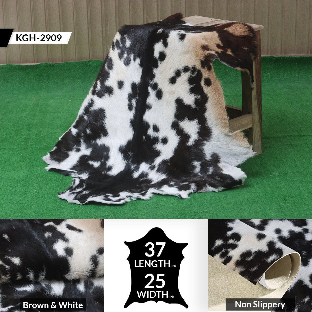 Luxurious Black White Handmade Goat Skin Rug - Unique Natural Beauty for Your Home