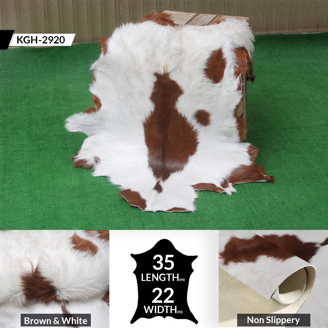 Luxury Brown & White Goat Skin Rug Handmade from Pure Goat Skin Leather - Soft, Durable, Eco-Friendly, Unique Colour Variations - Celestial Leather Limited