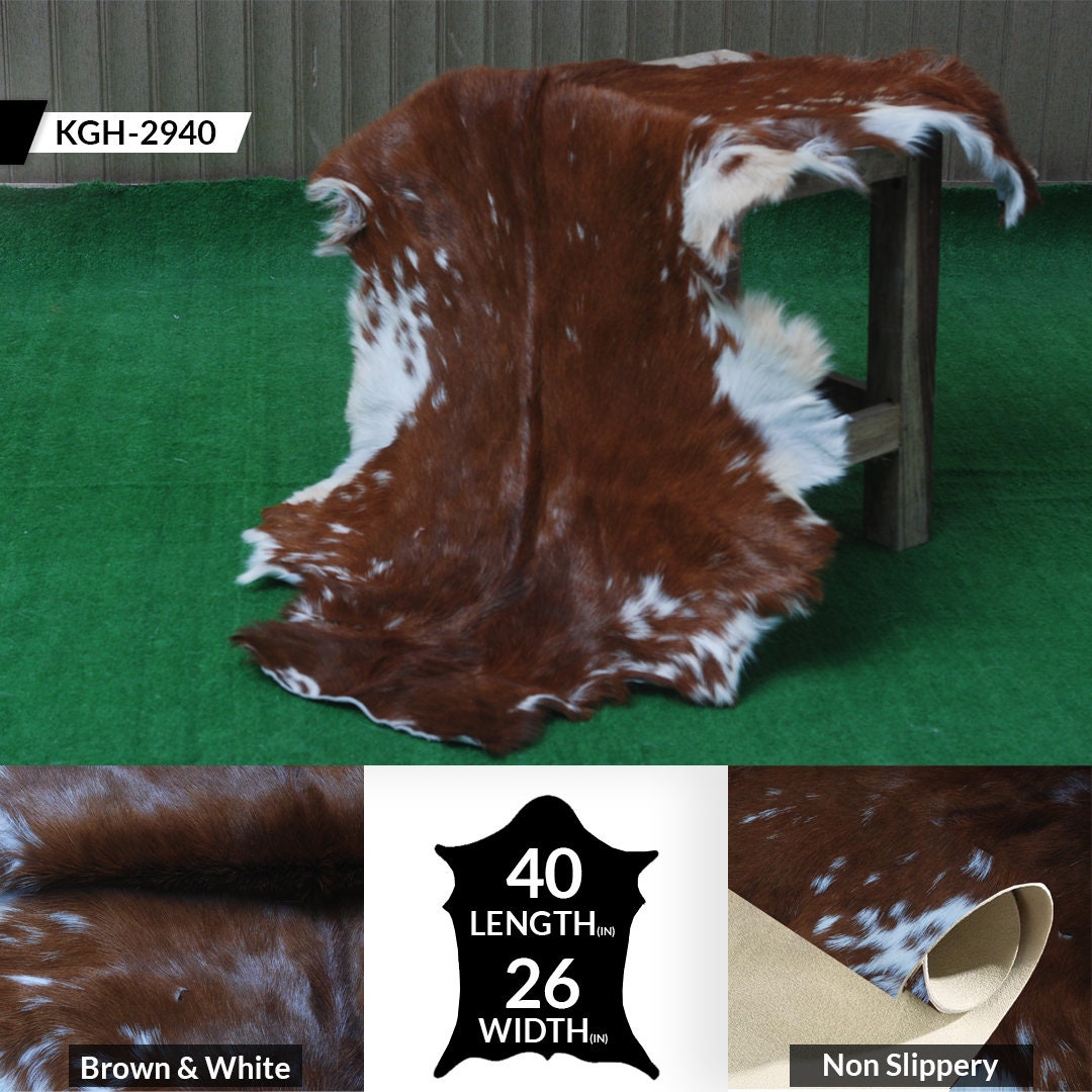 Luxury Brown & White Goat Hide Rug | Premium Hair-On Skin Rug for Home Decor - Celestial Leather Limited