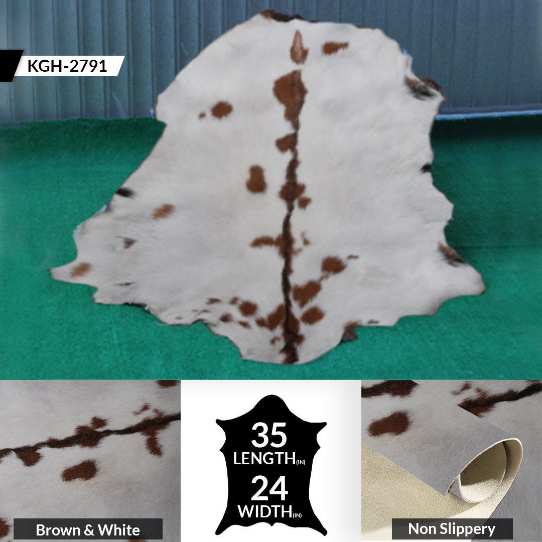 Luxurious Brown and White Goat Hide Rug - Premium Hair-On Goat Skin Rug - Natural, Sustainable, and Handcrafted Beauty