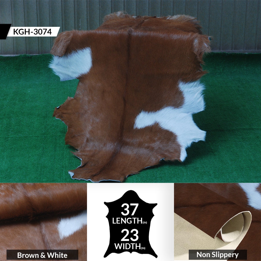 Luxury Brown & White Goat Hide Rug | Premium Hair-On Skin Rug for Home Decor - Celestial Leather Limited