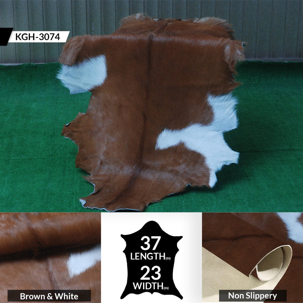 Luxury Brown & White Goat Hide Rug | Premium Hair-On Skin Rug for Home Decor - Celestial Leather Limited