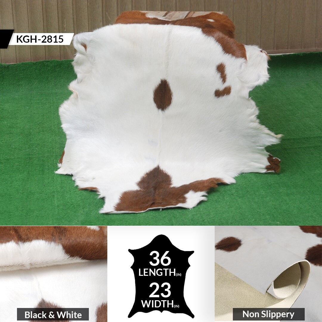 Luxurious Brown and White Goatskin Rug for Modern Home Décor - Hypoallergenic, Non-Shedding, Sustainable, Unique Hair-on Leather Rug - Celestial Leather Limited