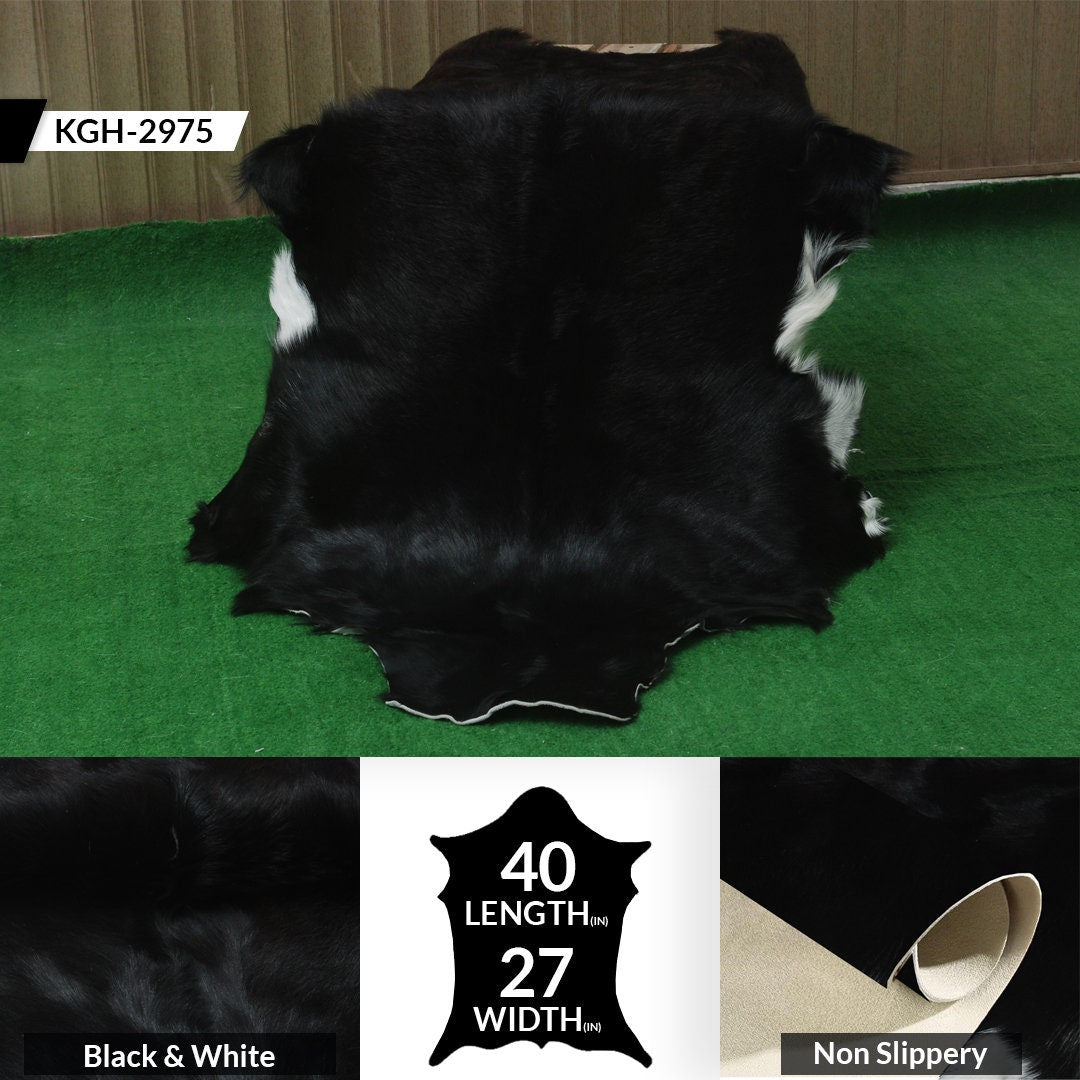 Modern Sophistication: Genuine Black & White Goat Skin Throw Rug - Hypoallergenic - Eco-Friendly - Unique Animal Skin Goathide - Non-Slip - Celestial Leather Limited