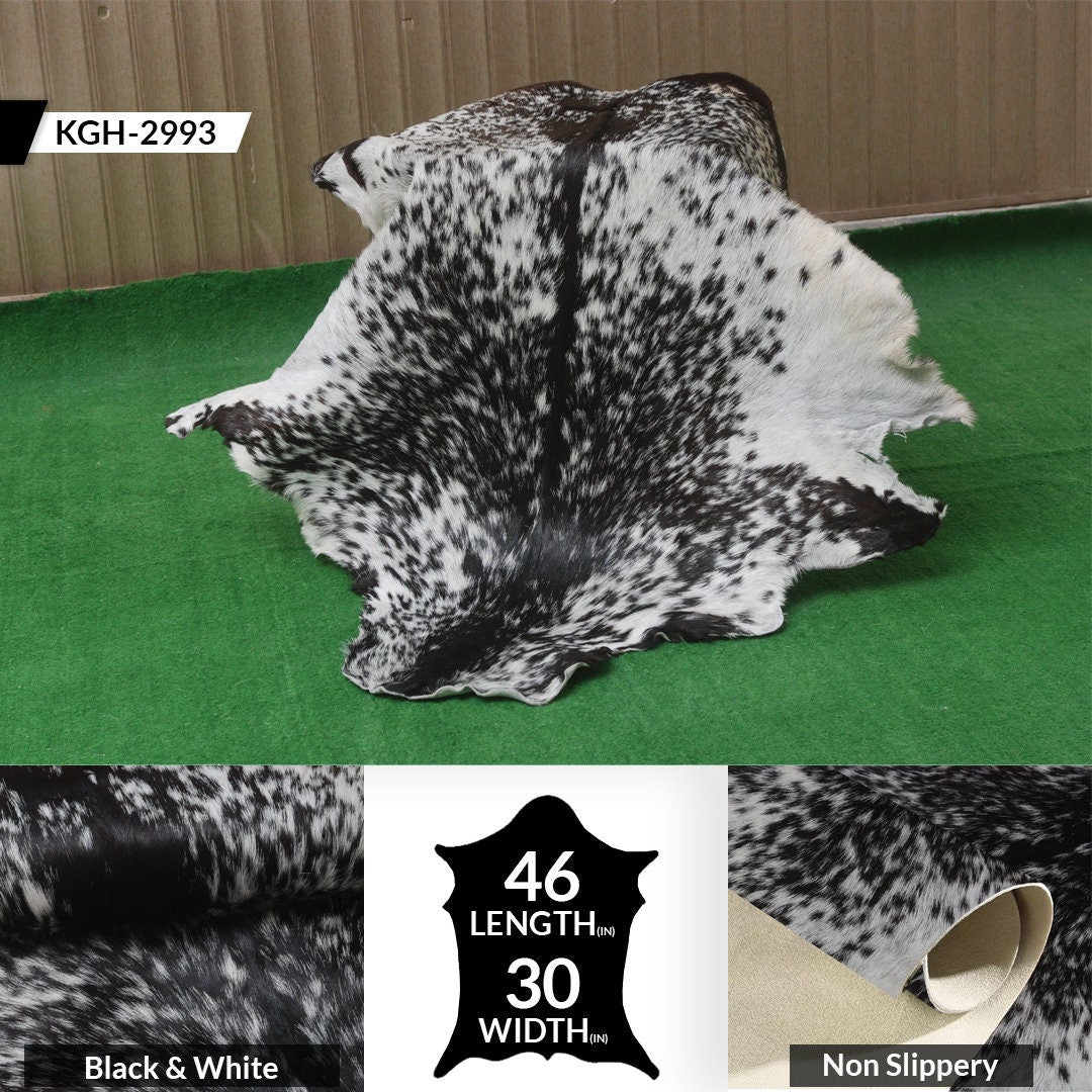 Sophisticated Black & White Goat Skin Rug - Genuine Goathide with Bold Graphic Pattern - Hypoallergenic - Non-Shedding - Eco-Friendly Floor - Celestial Leather Limited