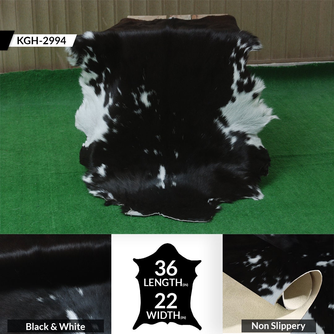 Striped Goat Skin Throw Rug - Genuine Black & White Animal Skin Goathide - Natural - Non-slippery Back - Hypoallergenic - Sustainable - Celestial Leather Limited