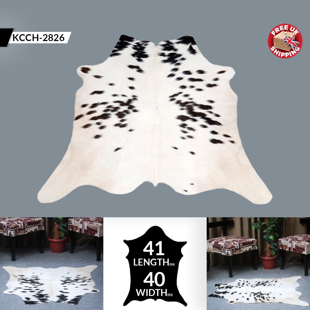 Luxury Black and White Cowhide Rug | Small Size | Hypoallergenic & Non-Shedding | Handcrafted Natural Beauty | Free UK Shipping