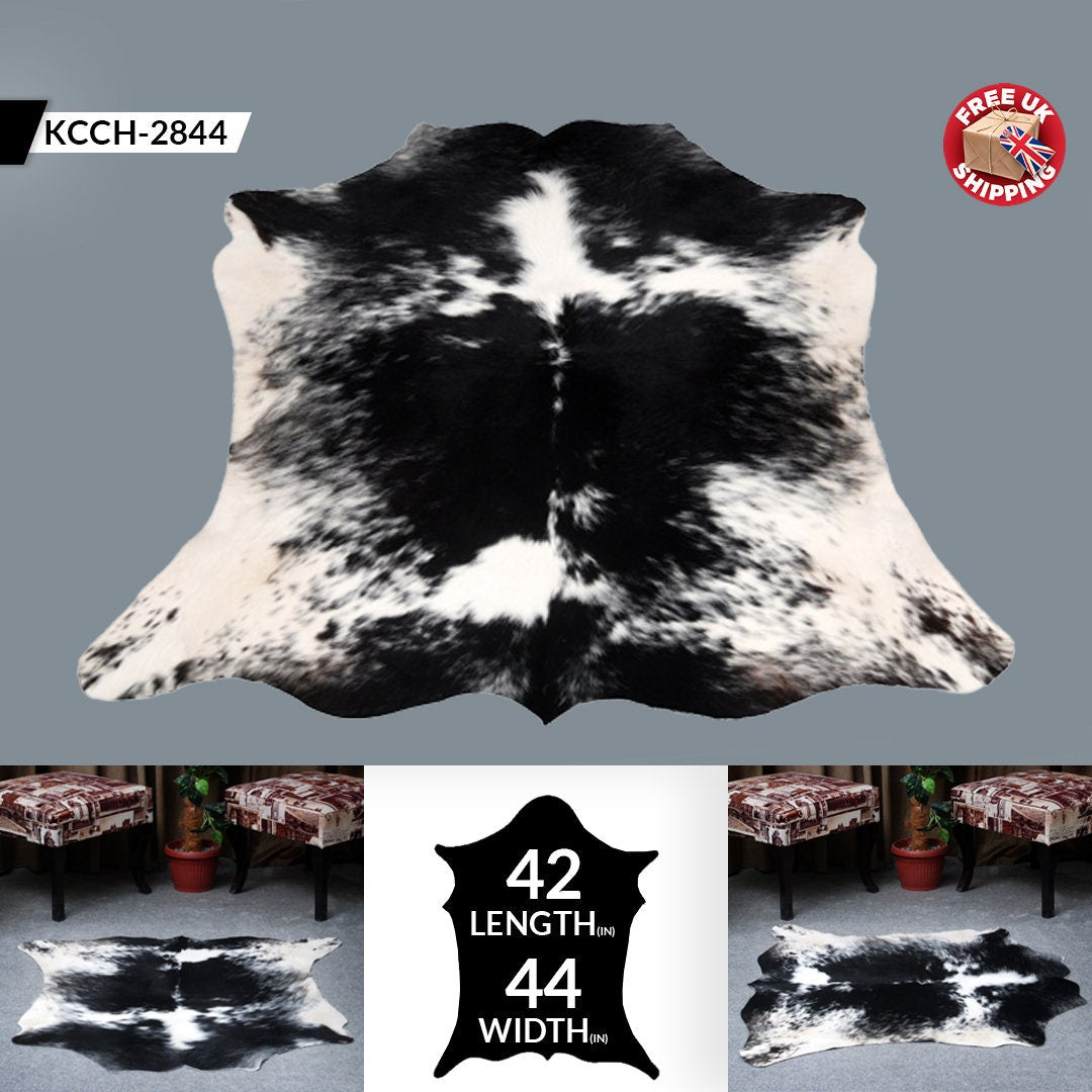Luxurious Small Black and White Hair on Salt & Pepper Cowhide Rug - Handcrafted Hypoallergenic Home Décor Accent