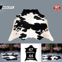 Luxurious Black and White Cowhide Rug with Non-Slip Backing - Hypoallergenic, Handcrafted Medium Salt & Pepper Hair on Hide for Home Décor