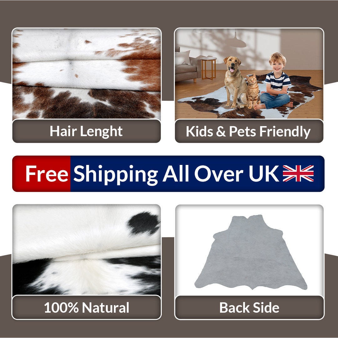 Luxurious Black and White Spotted Cowhide Rug - Hypoallergenic, Non-Slip, Handcrafted, Durable, and Unique Beauty for Bedroom & Living Areas