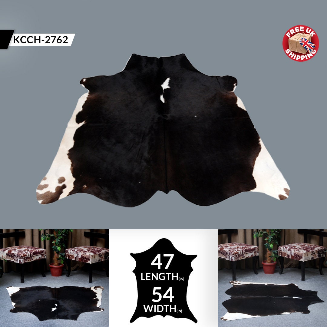 Luxurious Handcrafted Black & White Cowhide Rug - Hypoallergenic, Durable, and Unique Beauty for Modern Home Decor