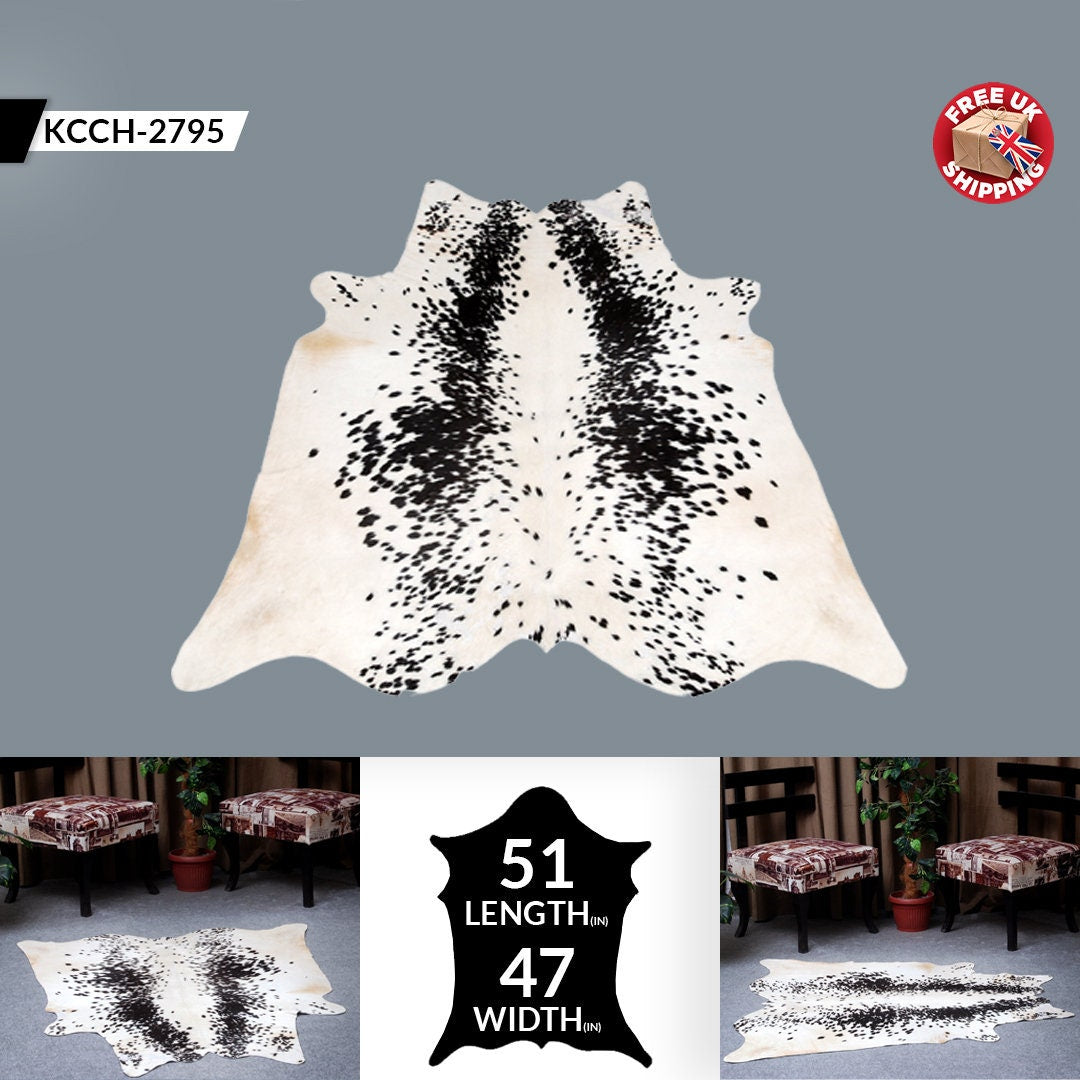 Luxury Black & White Cowhide Rug - Hypoallergenic, Handcrafted, Unique Beauty - Modern ECO Friendly Area Rug for Home Décor