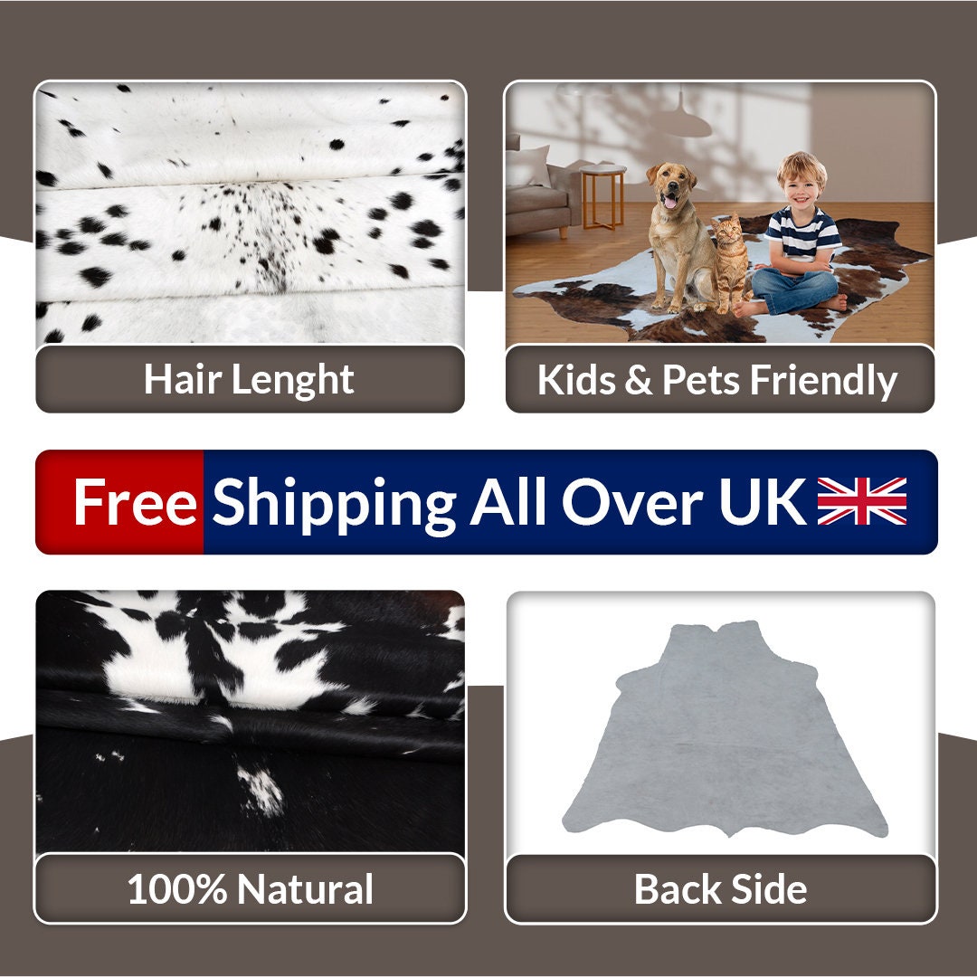 Luxurious Black & White Cowhide Rug - Large Natural Centerpiece Decor - Hypoallergenic, Non-Slip, Non-Shedding - Unique Animal Print Beauty