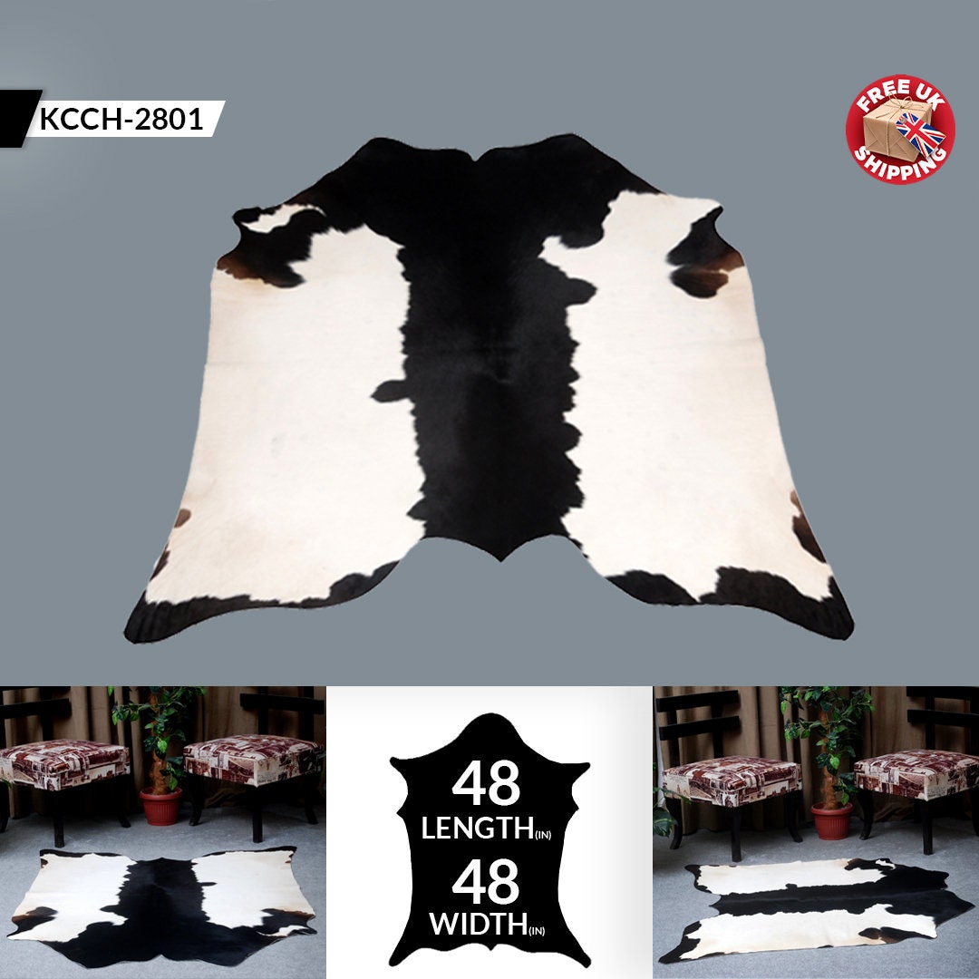 Luxurious Black and White Cowhide Rug | Large Hypoallergenic Centerpiece Decor | Unique Natural Beauty | Free Shipping in UK | Premium