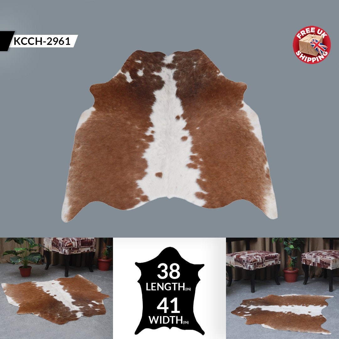 Luxurious Brown & White Cowhide Rug | Hypoallergenic - Non-Slip | Large Area Rug for Bedroom - Living Room | Top Quality - Free Shipping