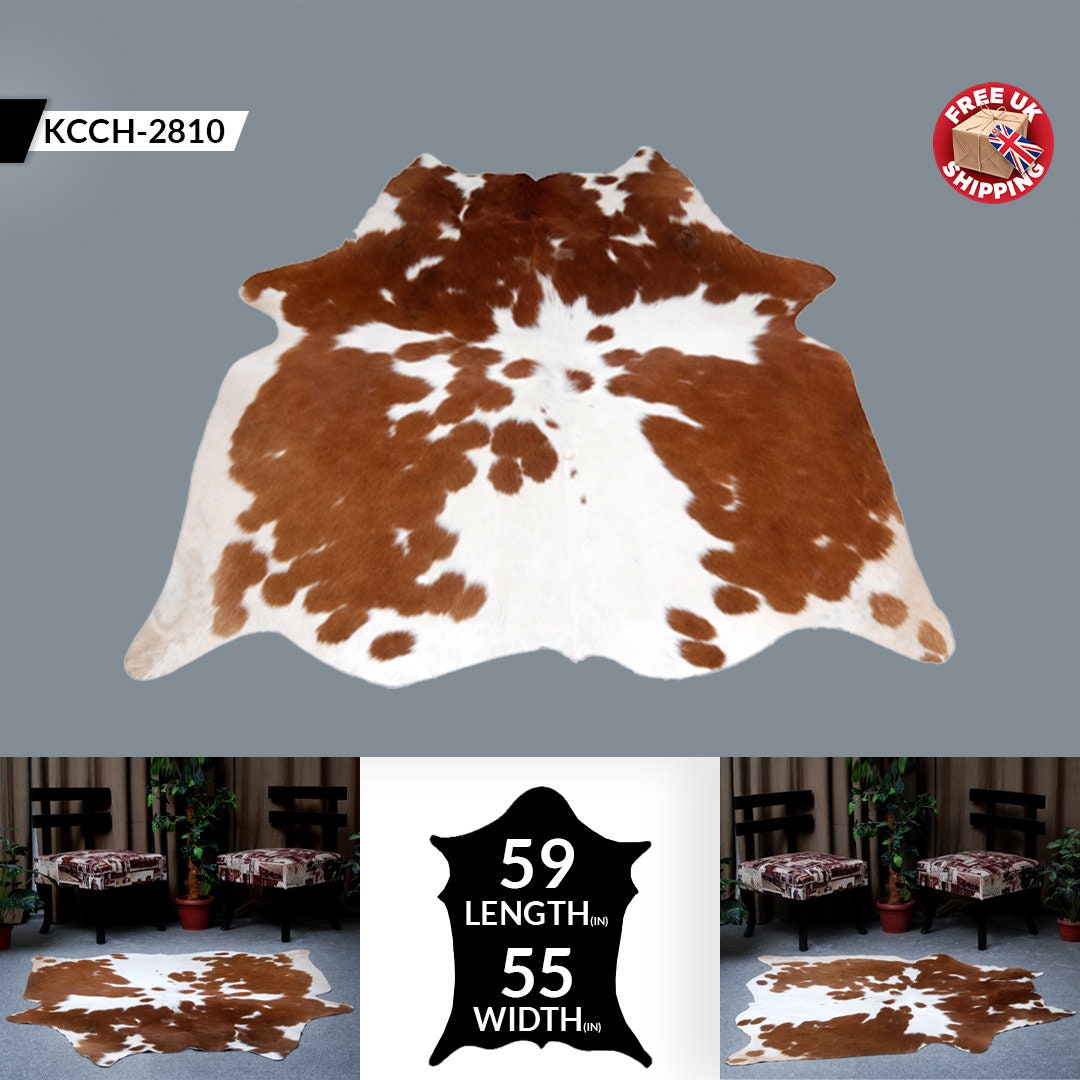 Luxurious Brown and White Cowhide Rug | Large Size | Hypoallergenic & Non-Slip Back | Natural Pattern | Free Shipping - UK | Top Quality!