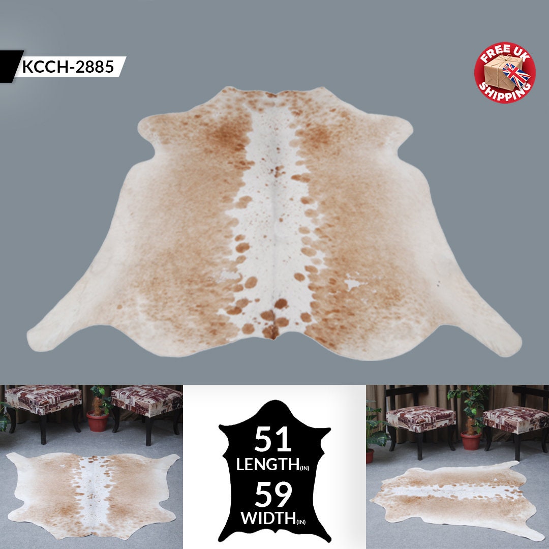 Luxurious Brown and White Cowhide Rug - Large Size - Hypoallergenic, Non-Slippery, Non-Shedding - Top Quality Exotic Natural Pattern Rug