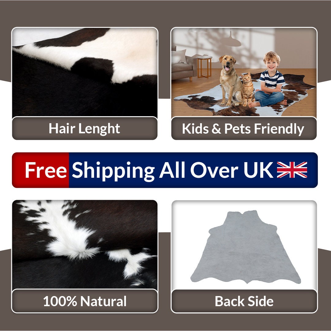 Luxurious Natural Black and White Cowhide Rug - Small Animal Print Area Rug with Hypoallergenic, Non Slip Suede Back Unique and Durable Home