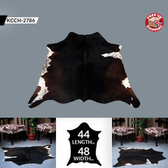 Luxurious Natural Dark Brown and White Cowhide Rug with Small Animal Print - Hypoallergenic, Non-Slip Suede Back, Non-Shedding - Handcrafted