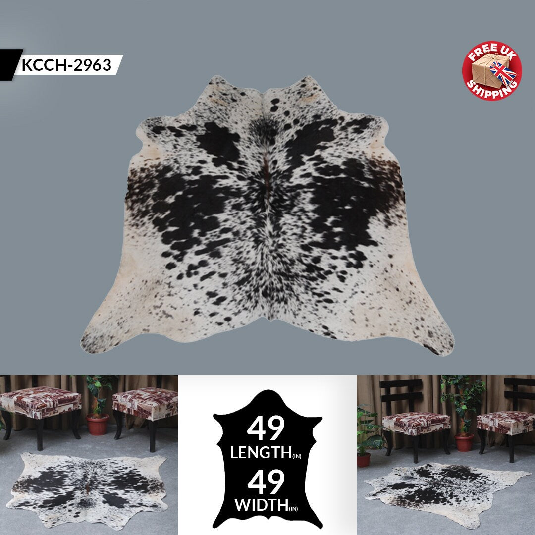 Luxury Handcrafted Brown and White Cowhide Rug - Hypoallergenic, Non-Slip Backing, Unique Natural Beauty, Durable and Versatile