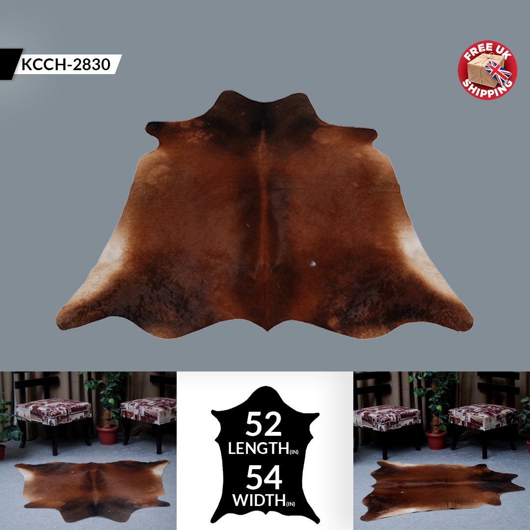 Luxurious Large Cowhide Rug: Dark Brown & White Hair Centerpiece, Hypoallergenic, Non-Slip Back, Non-Shedding - Free Shipping!