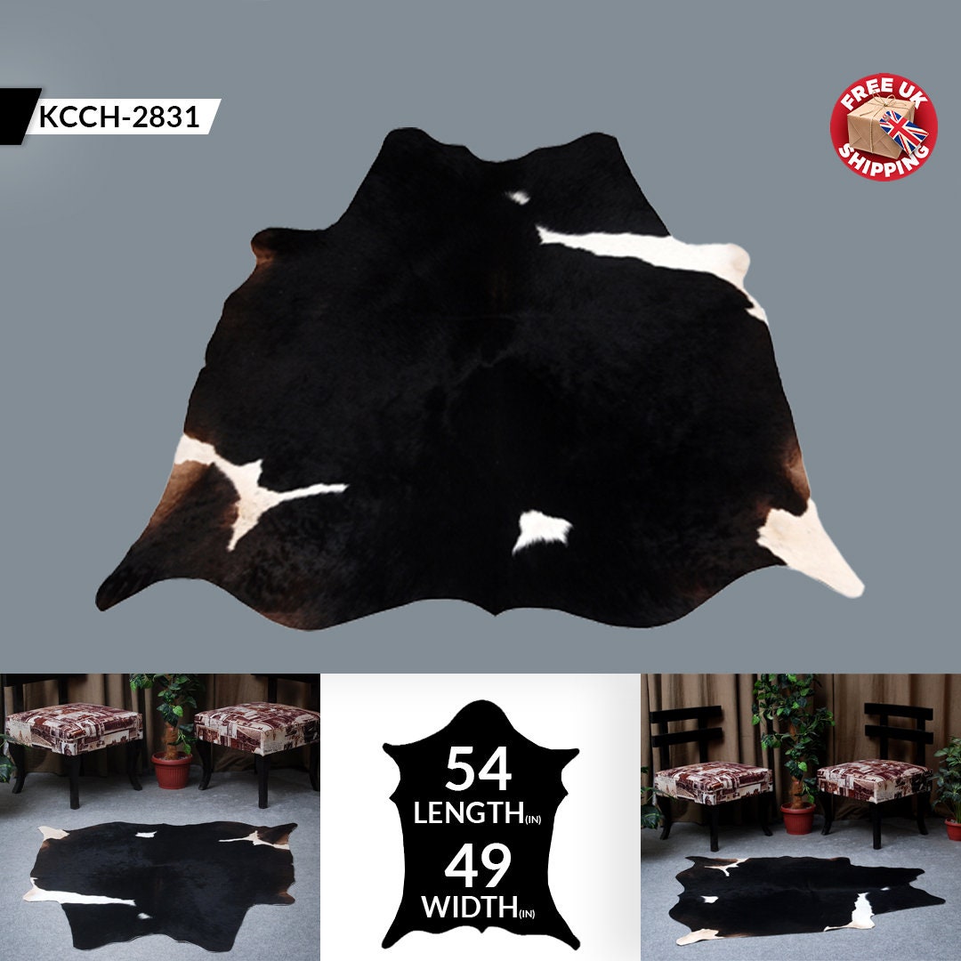 Luxurious Dark Brown & White Cowhide Rug for Elegant Lounge Décor - Hypoallergenic - Non-Slip Suede Back - Hand selected Premium Quality