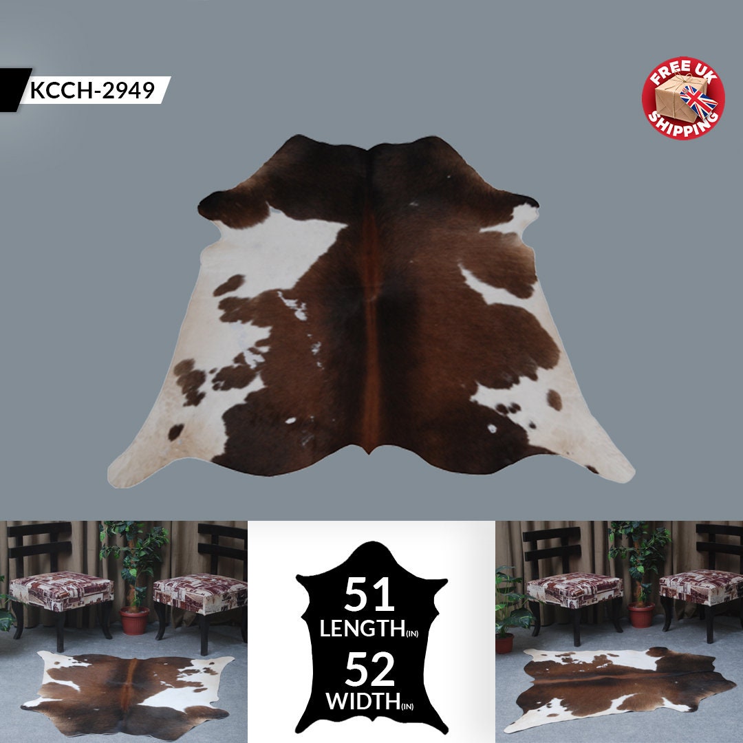 Luxurious Dark Brown & White Cowhide Rug - Hypoallergenic, Non-Slip, Non-Shedding - Hand selected Premium Hide - Free UK Shipping