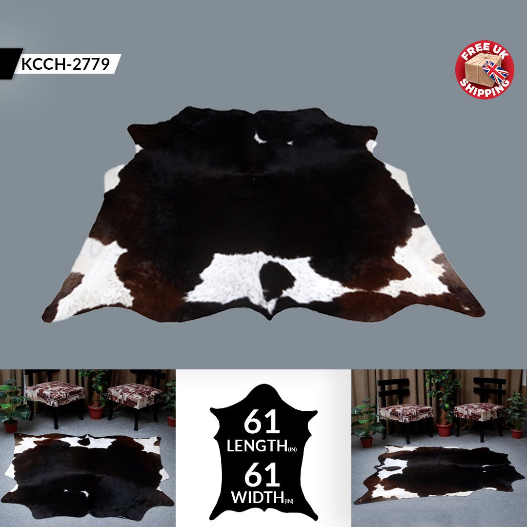 Premium Dark Brown & White Cowhide Rug, Extra Large, Hypoallergenic, Non Slip Back, Hand selected from Brazilian Hides