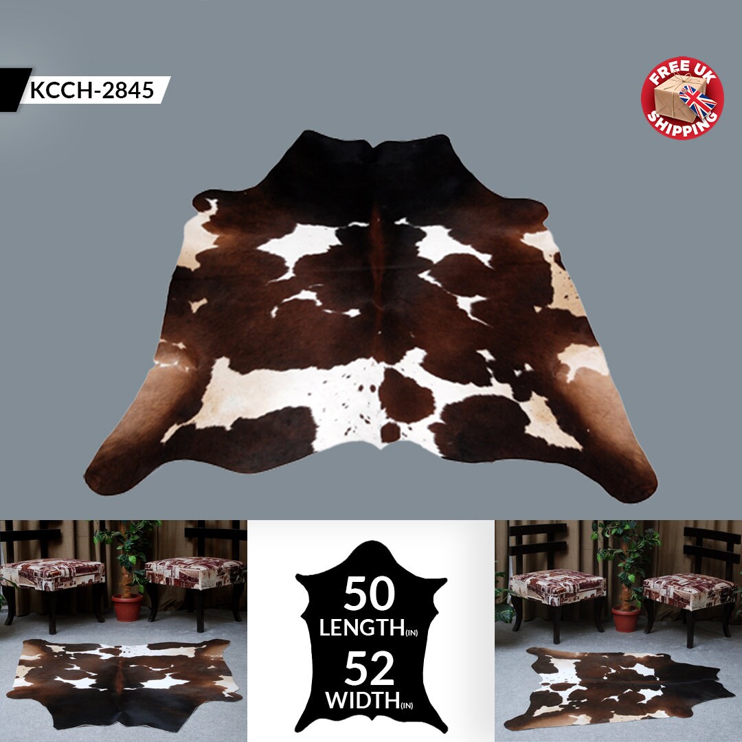 Handpicked Elegant Dark Brown & White Cowhide Rug - Luxurious Extra Large Area Rug for Bedroom Décor, Hypoallergenic and Non-Slippery