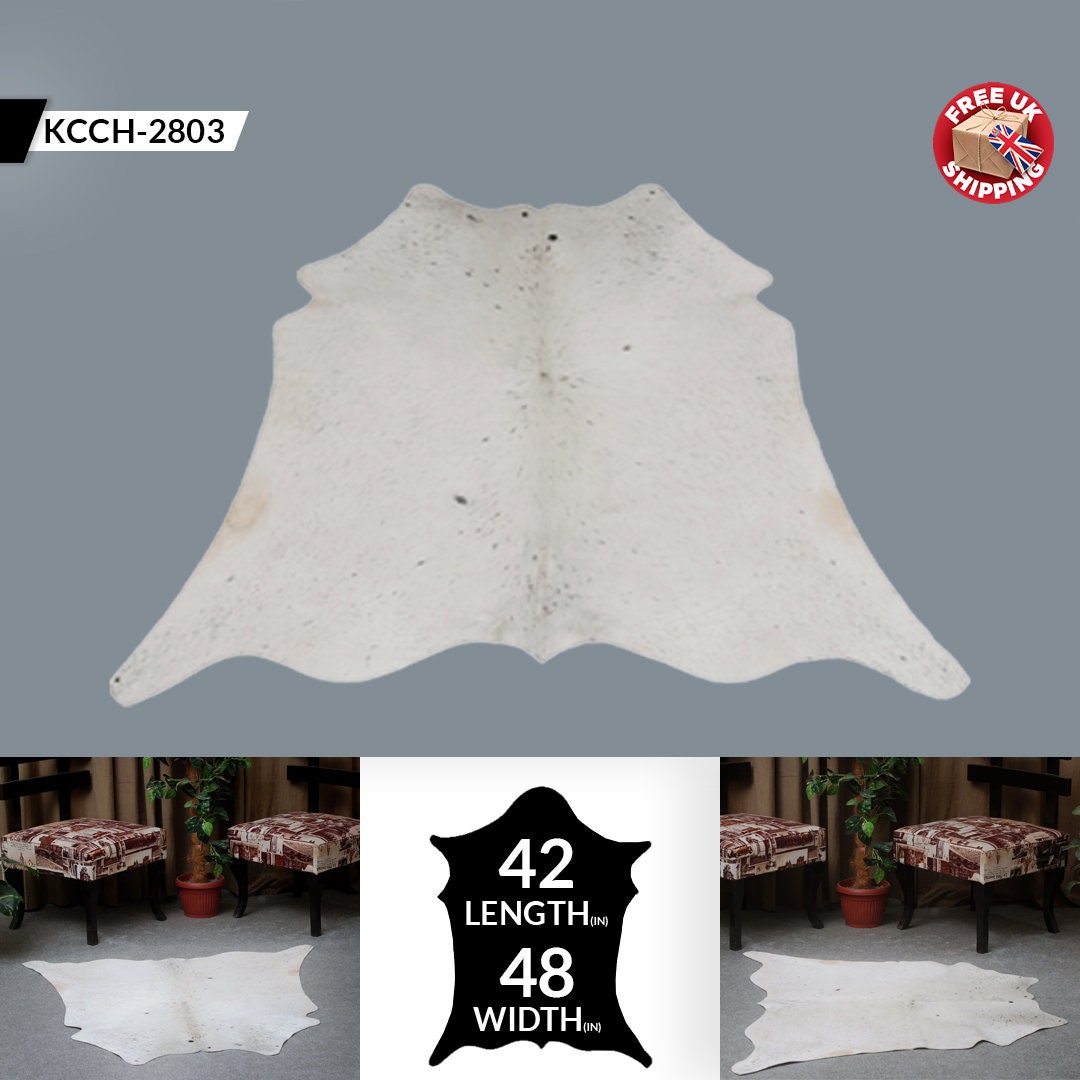 Luxury Grey and White Cowhide Rug | Hypoallergenic, Non-Shedding, Handcrafted | Small Size | Free Shipping throughout UK