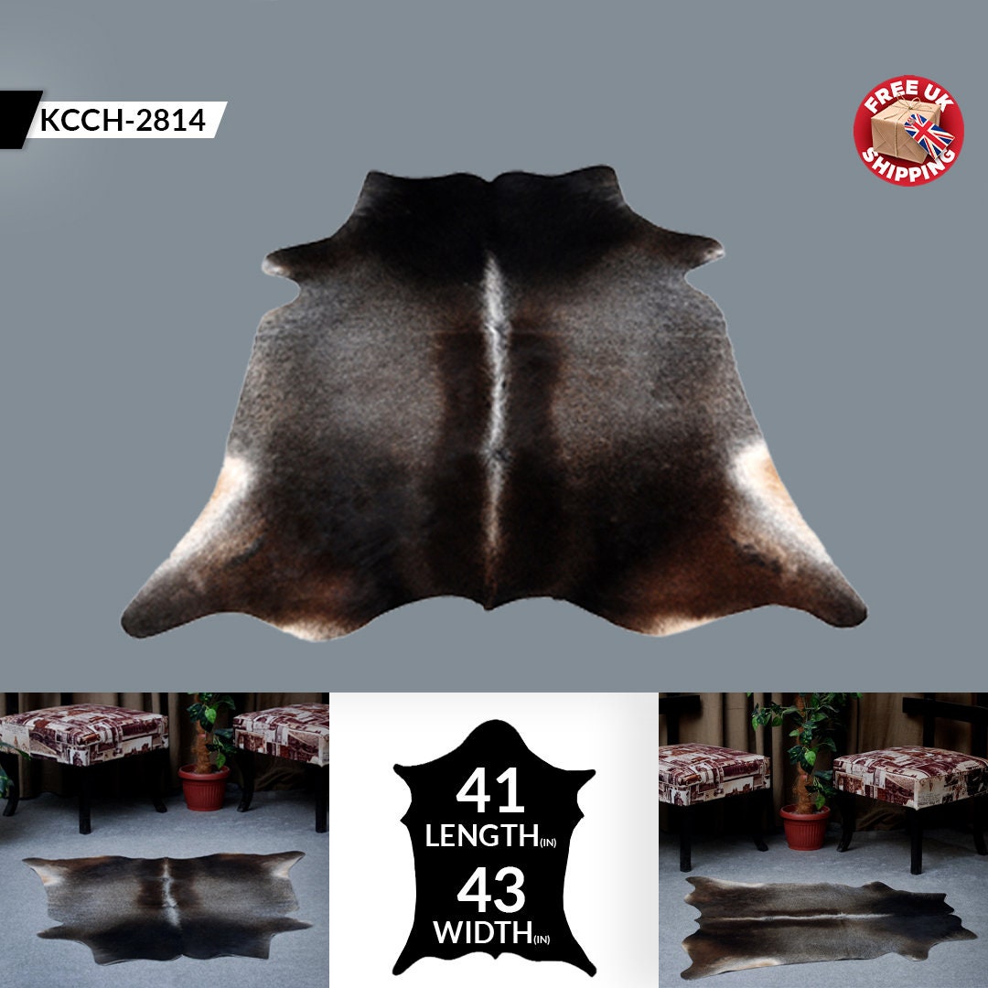 Luxury Grey & White Cowhide Rug: Hypoallergenic, Non-Shedding, Handcrafted Beauty - Free Shipping in UK