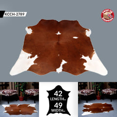 Luxury Brown and White Cowhide Rug - Small Size, Hypoallergenic, Non-Slip Back, Unique Natural Cowskin, Durable and Elegant Area Rug