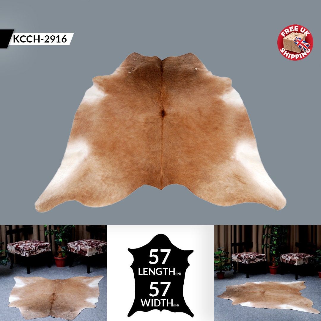 Luxury Brown & White Cowhide Rug | Hypoallergenic - Non-Slip | Premium Quality - Durable | Perfect for Bedroom - Living Room Décor | Free