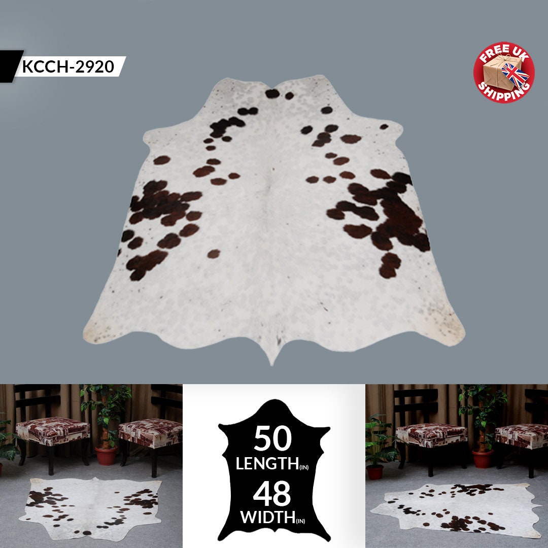 Luxury Brown & White Cowhide Rug | Hypoallergenic - Non-Slip | Large Area Rug for Bedroom - Living Room | Top Quality - Free UK Shipping