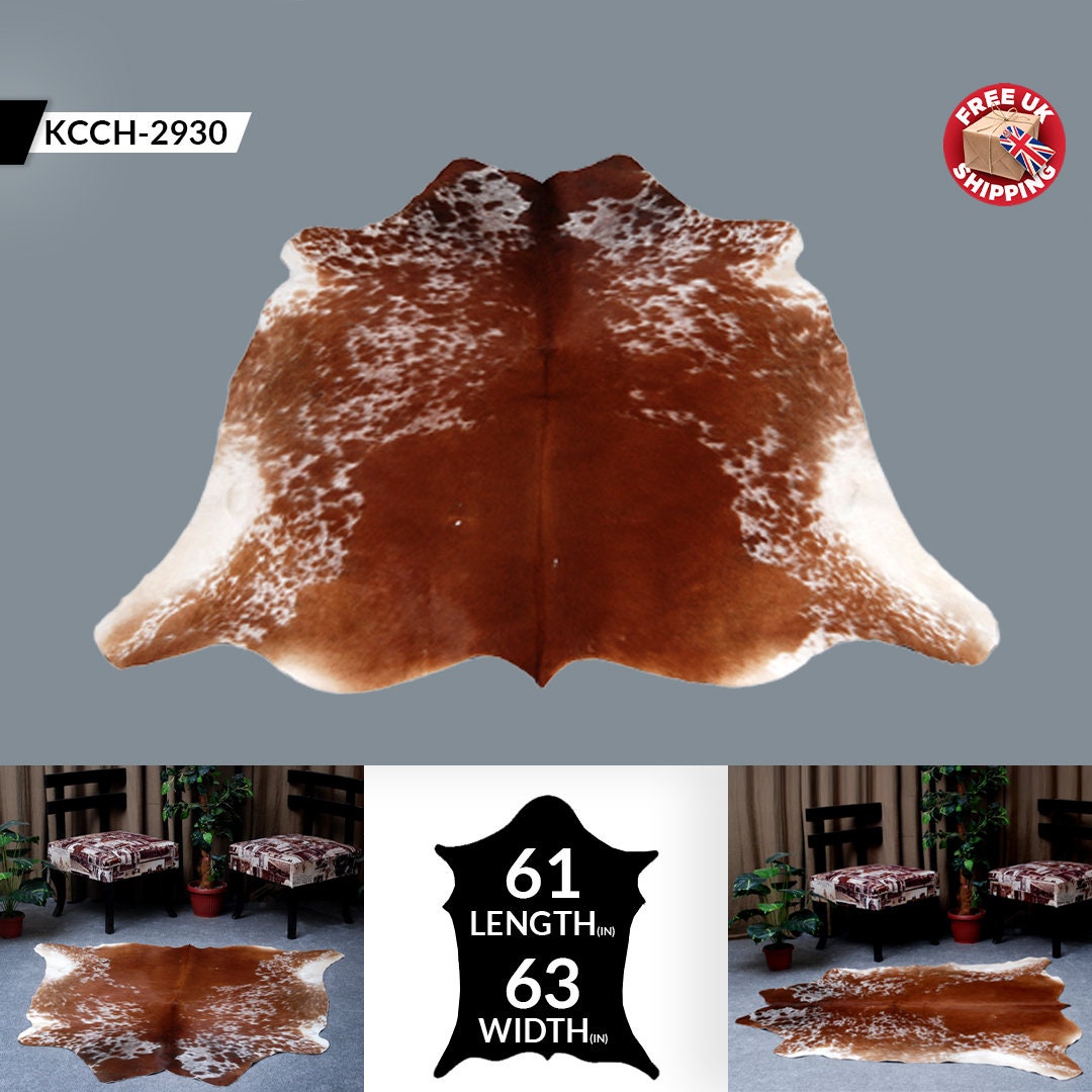 Luxurious Large Brown & White Cowhide Rug | Hypoallergenic - Non-Slip | Perfect for Bedroom - Living Room Décor | Free Shipping in UK