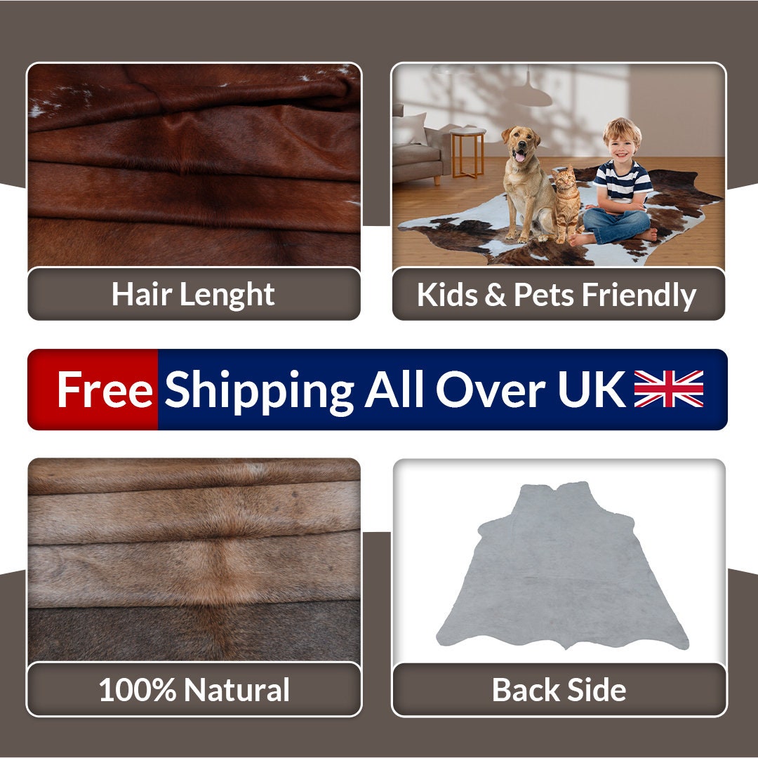 Luxury Brown & White Cowhide Rug - Large Size - Hypoallergenic, Non-Slip, Non-Shedding - Perfect for Home Decor - Upholstery
