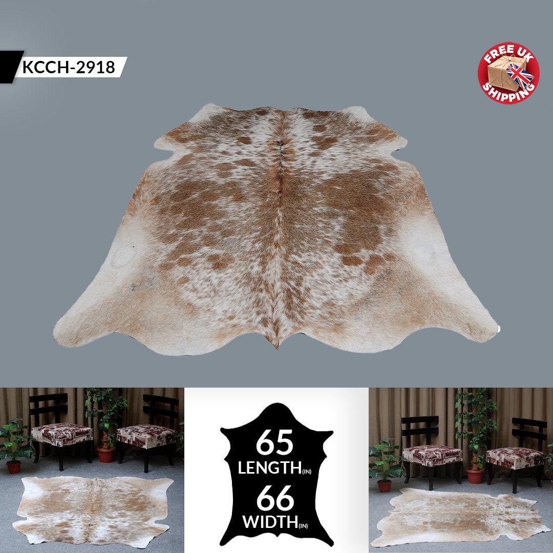 Luxury Brown & White Cowhide Rug - Large Size - Hypoallergenic, Non-Slip, Non-Shedding - Perfect for Home Decor - Upholstery