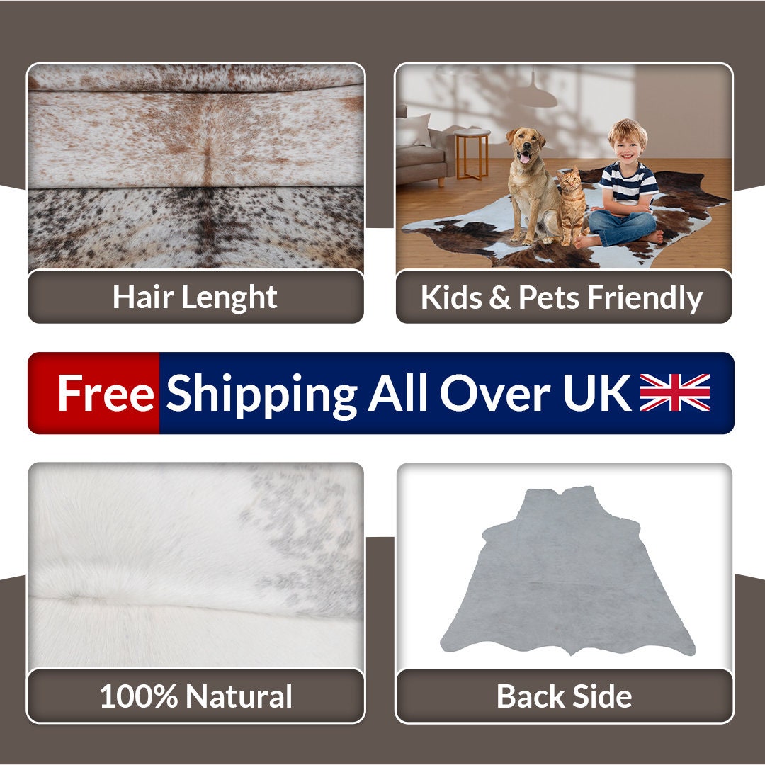 Luxurious Classic Grey and White Cowhide Rug with Non-Slip Suede Backing - Handcrafted, Hypoallergenic, and Virtually Non-Shedding