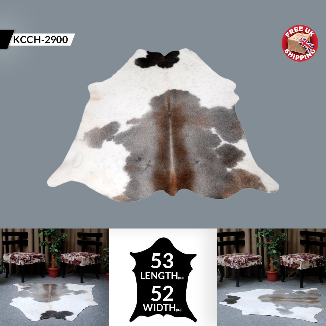 Luxurious Natural Grey & White Cowhide Rug - Hypoallergenic - Durable, Handcrafted with Unique Markings for Home Décor
