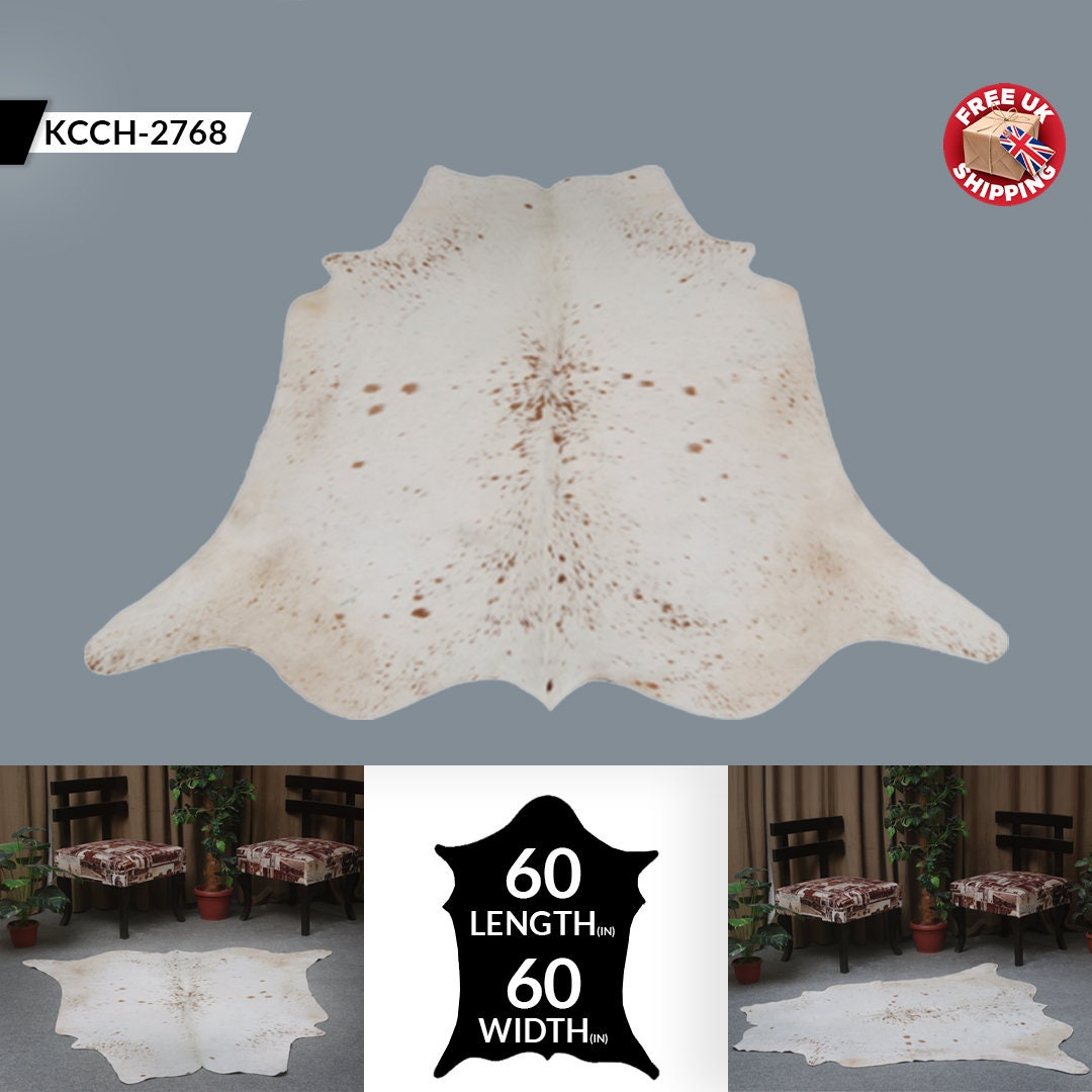 Luxuriously Chic Grey & White Large Cowhide Rug with Spotted Hair - Hypoallergenic - Non-Slippery Suede Back - Unique Natural Beauty