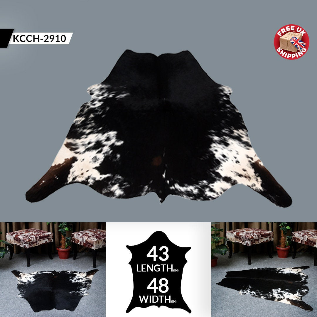 Luxury Dark Brown Cowhide Rug - Handcrafted Hypoallergenic Rug with Natural Dark Brown Hair for Bedroom/Living Room - Medium Size (16-20 sq