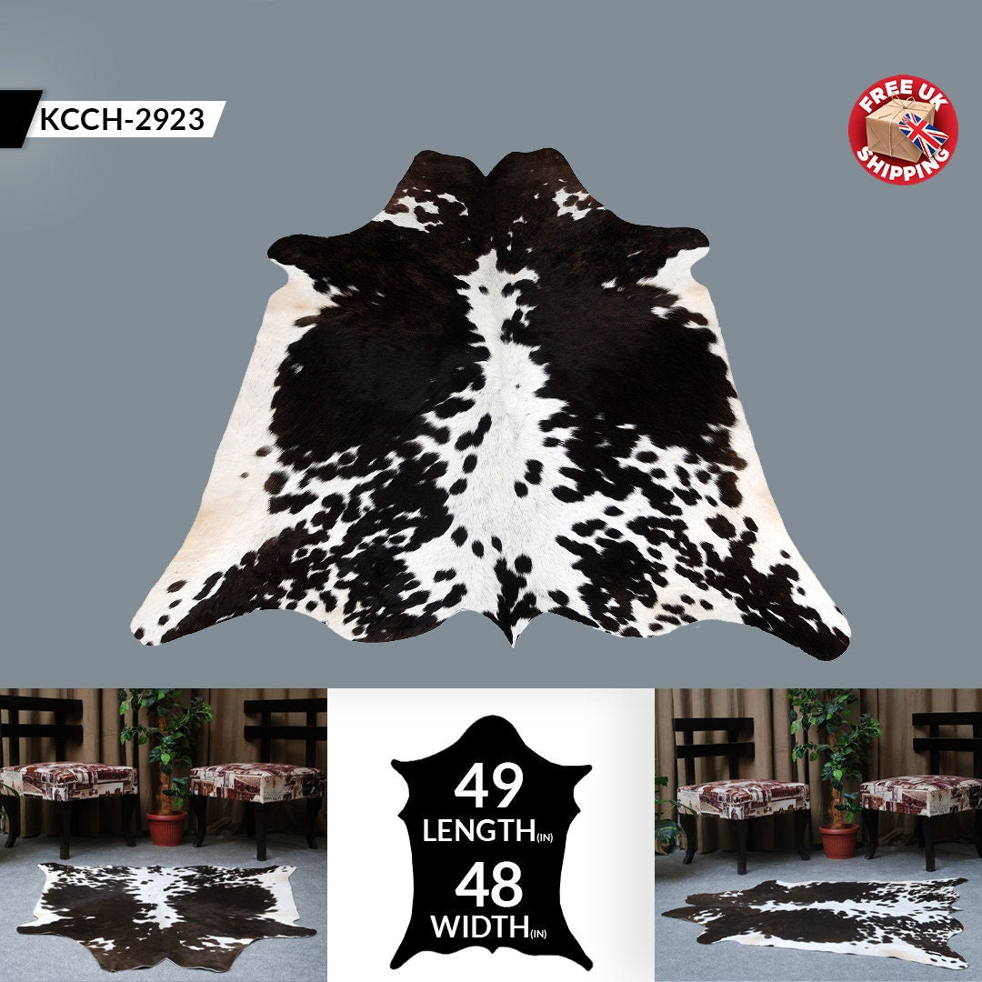 Luxury Dark Brown Cowhide Rug - Natural Hair, Hypoallergenic, Handcrafted, Unique, Durable & Versatile - Medium Size for Bedroom/Living Room