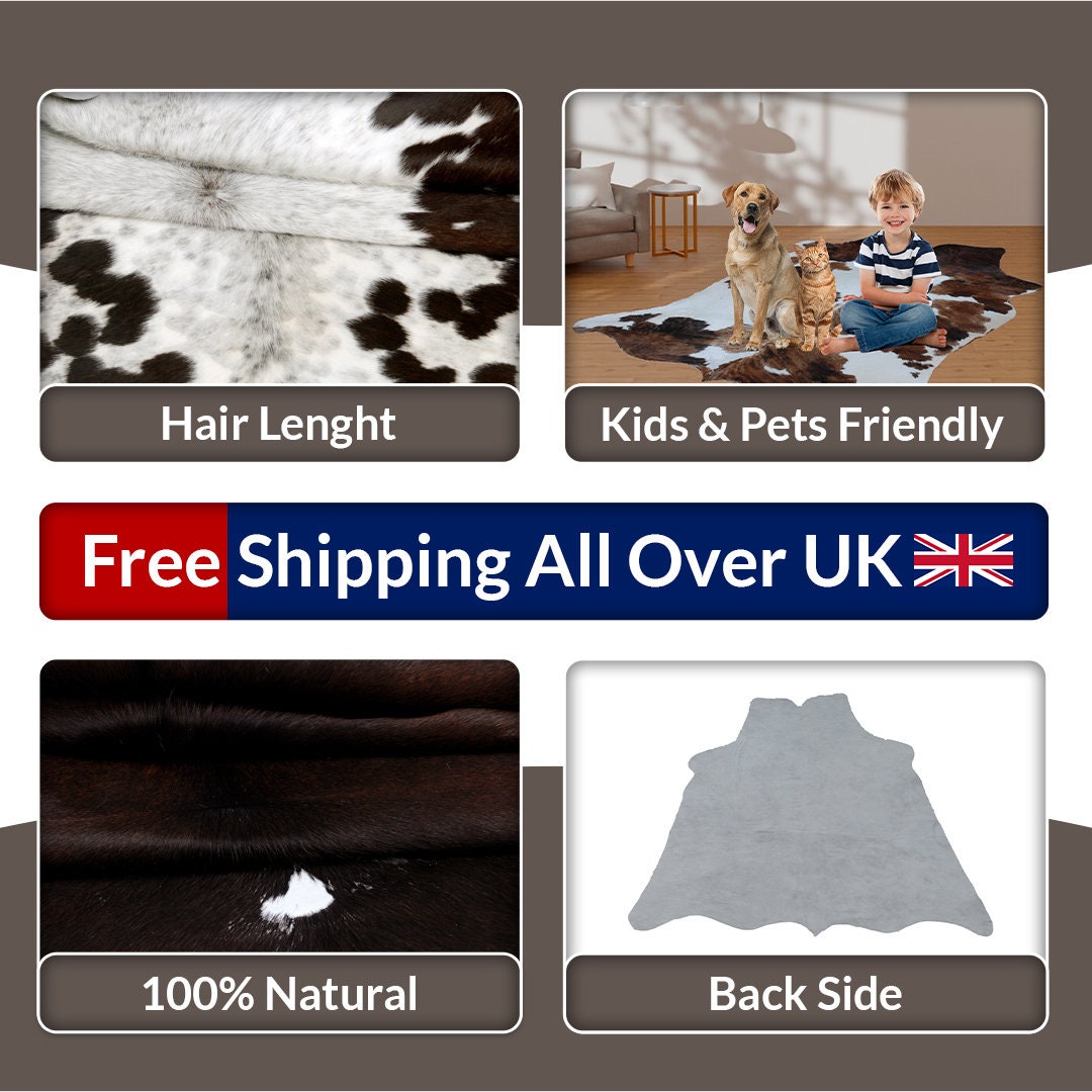 Luxurious XL Dark Brown Cowhide Rug with Hypoallergenic & Non-Slip Back - Hand selected Premium Hide for Elegant Décor
