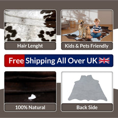 Luxurious XL Dark Brown Cowhide Rug with Hypoallergenic & Non-Slip Back - Hand selected Premium Hide for Elegant Décor