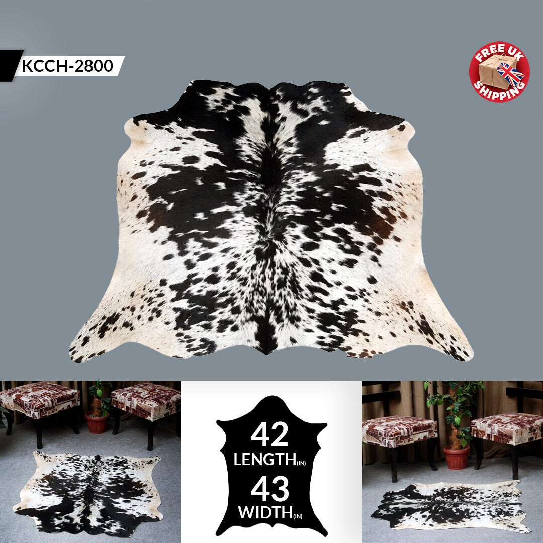 Handmade Multicolour Cowhide Rug with Animal Print - Small Size, Hypoallergenic, Non-Slip Suede Back, Non-Shedding - Free Shipping in UK