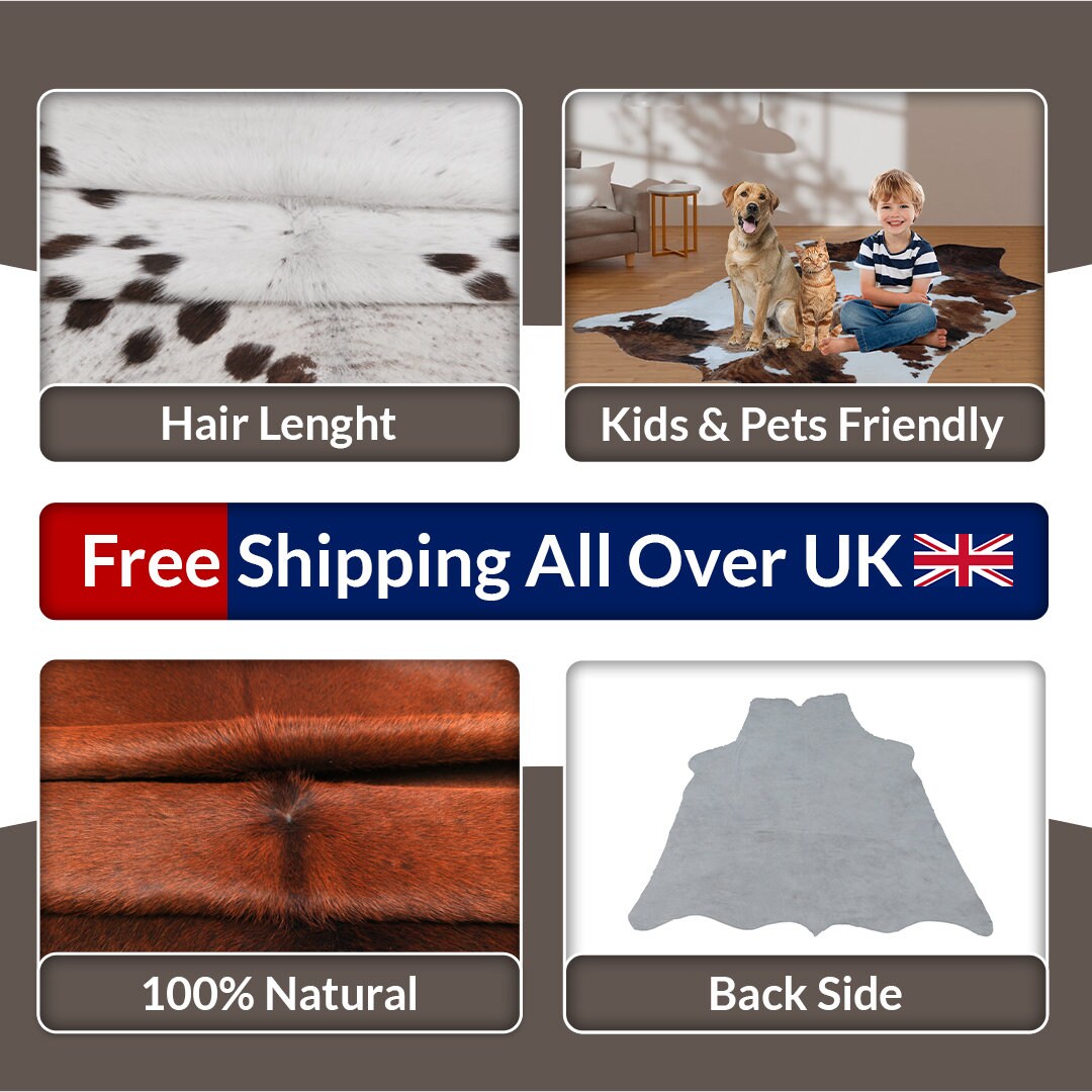 Luxury Modern Multicolour Cowhide Rug - Medium Size, Hypoallergenic, Non-Slip, Durable, Unique Patterns, Free UK Shipping