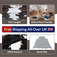 Luxurious Hypoallergenic Dark Brown Cowhide Rug with Small Animal Print - Non Slip Suede Back and Non Shedding - Handcrafted Premium Hide